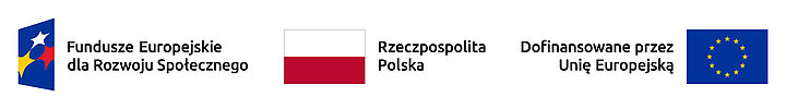 Grafika z trzema logotypami: Fundusze Europejskie, Rzeczpospolita Polska, Unia Europejska.